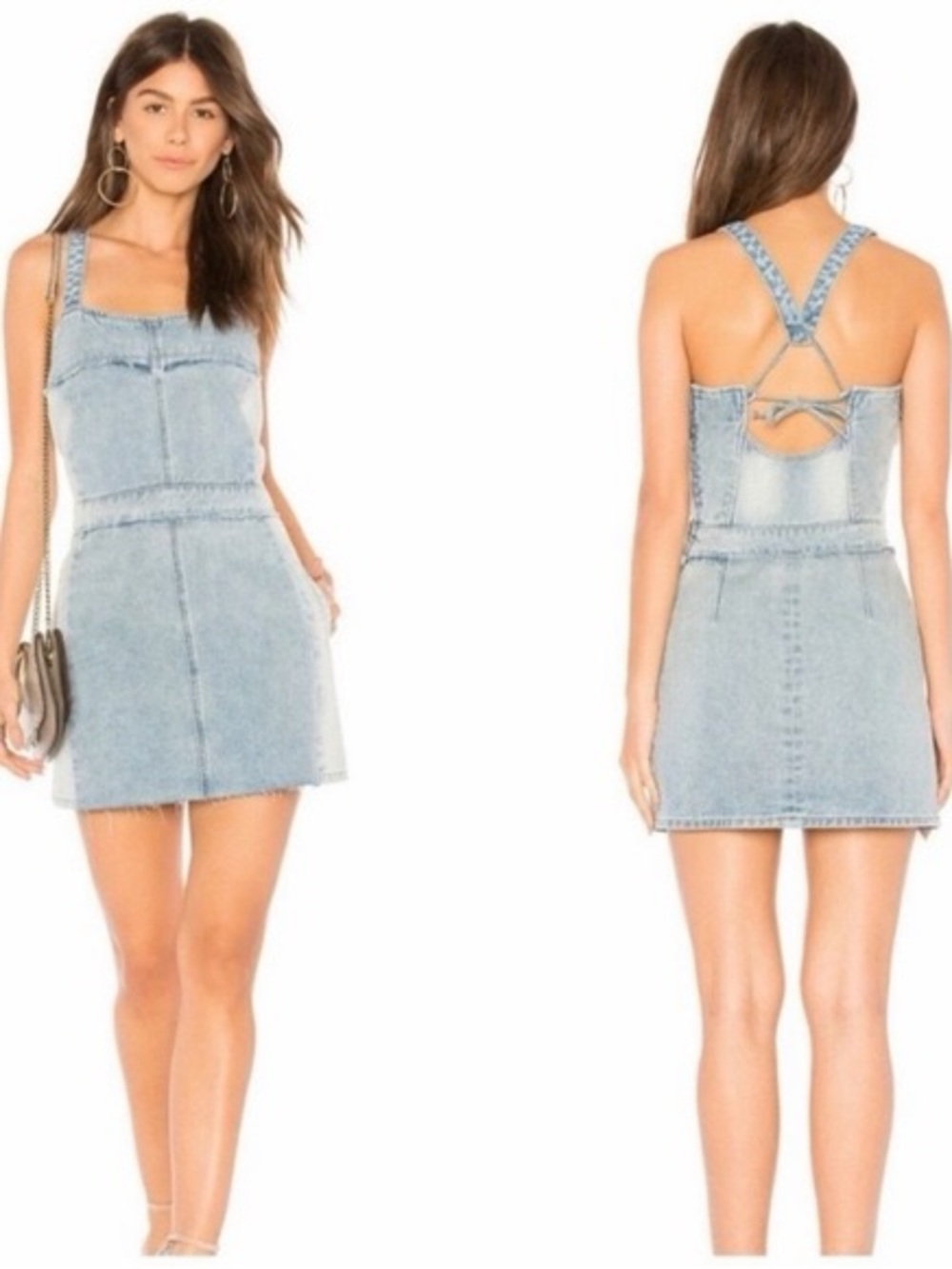Blank NYC Light Blue Denim Mini Dress with Strappy Back